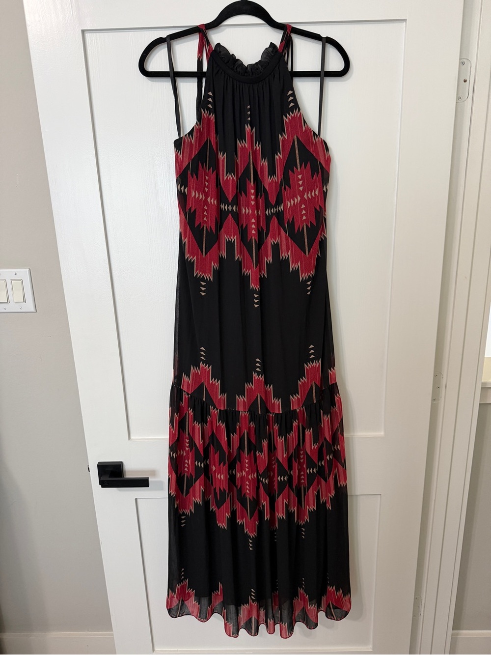 Lauren Ralph Lauren Geometric Halter Maxi Dress Black Red Size 10 NWOT